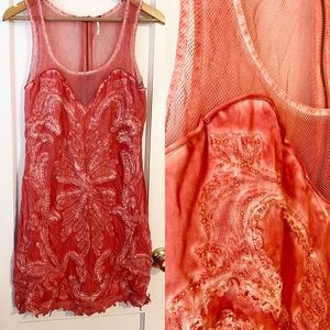 Free People red mesh and beaded dress size L